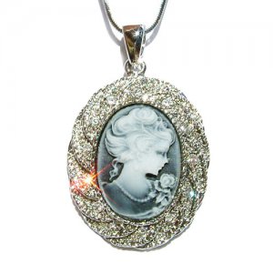 Swarovski Clear Crystal Oval Classy Bridal Black Cameo Necklace