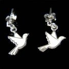 White Enamel Love Boho Dove Peace Pigeon Bird Pierced Earrings