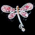 Bridal Wedding Swarovski Crystal Pink Rose Dragonfly Pin Brooch