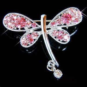Bridal Wedding Swarovski Crystal Pink Rose Dragonfly Pin Brooch