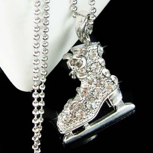 3D Skiing Hockey Swarovski Crystal Ice Skating Skate Necklace