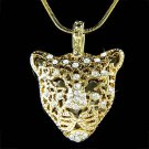 Gold Swarovski Crystal Leopard Tiger Jaguar Pendant Necklace