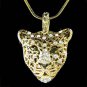 Gold Swarovski Crystal Leopard Tiger Jaguar Pendant Necklace