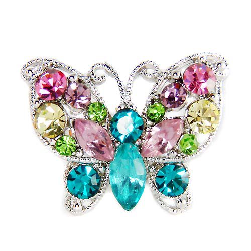 Swarovski Crystal Rainbow Pastel Butterfly Cocktail Party Ring