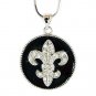 French Swarovski Crystal Black Enamel Fleur de Lis Lys Necklace