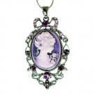 Victorian Swarovski Crystal Purple Cameo Antique Chain Necklace
