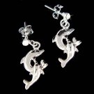 Swarovski Crystal Beach Wedding Double Dolphin Pierced Earrings