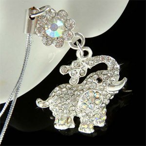 Swarovski Crystal Lucky Elephant Flower Cell Phone Charm Strap