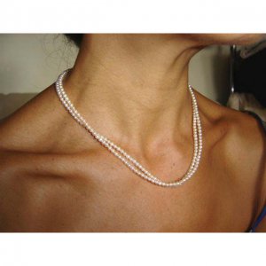 Classic Double Strands Freshwater Pearl Sterling Silver Necklace