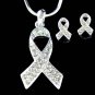 Swarovski Crystal Brain Cancer Tumor Ribbon Necklace & Earrings