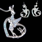 Swarovski Crystal Tinkerbell Dragonfly Heart Necklace Earrings