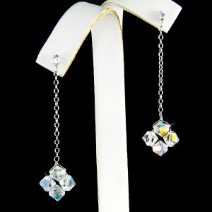 Simple Swarovski Crystal Floating Star Flower Bridal Earrings