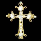 Gold Swarovski Crystal Christening Jesus Christ Cross Brooch