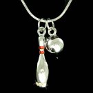 3D Bowling Pin & Bowling Ball Swarovski Crystal Pendant Necklace