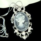 Victorian Swarovski Crystal Black Cameo Antique Pendant Necklace