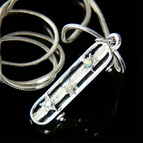 3D Cool Swarovski Crystal Star Skateboard Pendant Necklace
