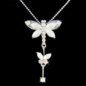 Swarovski Crystal White Dragonfly Butterfly Pendant Necklace