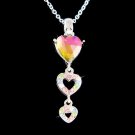 Swarovski Crystal Triple Rainbow Heart Pendant Chain Necklace