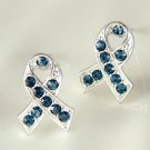 Blue Swarovski Crystal Colon Cancer Awareness Ribbon Earrings