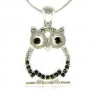 Black Swarovski Crystal Owl on the branch Pendant Chain Necklace