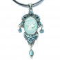 Swarovski Crystal Victorian Blue Cameo Leather Pendant Necklace