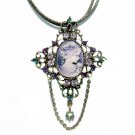 Big Antique Copper Purple Swarovski Crystal Cameo Cross Necklace