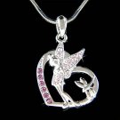 New Swarovski Crystal Purple Tinkerbell Dragonfly Heart Necklace