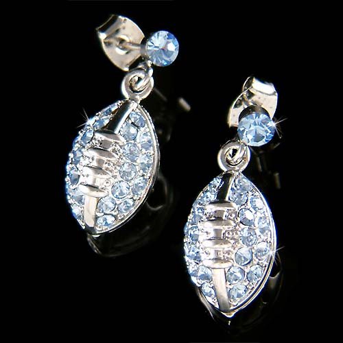 Swarovski Crystal Baby Blue American Football Gridiron Earrings