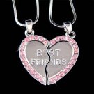 Swarovski Crystal Best Friend Engraved Heart 2 Chains Necklace