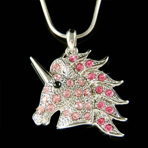 Swarovski Crystal Pink Unicorn Fairy Tale Horse Pendant Necklace