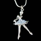 Blue Swarovski Crystal Ballerina Ballet Dancer Pendant Necklace