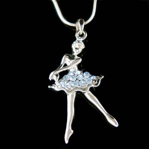 Blue Swarovski Crystal Ballerina Ballet Dancer Pendant Necklace