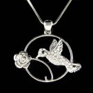 Swarovski Crystal Hummingbird Bird Flower Round Pendant Necklace