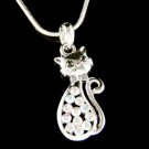 Swarovski Crystal Pussy Cute Cat Kitten Pet Fun Pendant Necklace