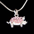 Swarovski Crystal 3D Pink Little Pig Piggy Piglet Charm Necklace