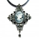 Big Antique Black Swarovski Crystal Cameo Cross Pendant Necklace