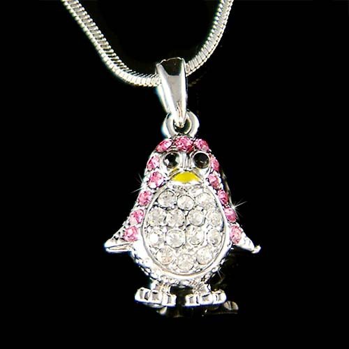 Swarovski Crystal Pink Baby Penguin Pendant Girls Chain Necklace