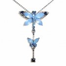 Blue Swarovski Crystal Dragonfly & Butterfly Pendant Necklace