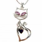 Swarovski Crystal Purple Dangling Cat Pendant Necklace