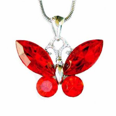 Bridal Hot Red Butterfly Swarovski Crystal Pendant Necklace