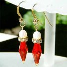 Freshwater Pearl Gold Vermeil Red Swarovski Crystal Earrings