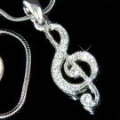 Treble G Clef Musical Note Swarovski Crystal Pendant Necklace