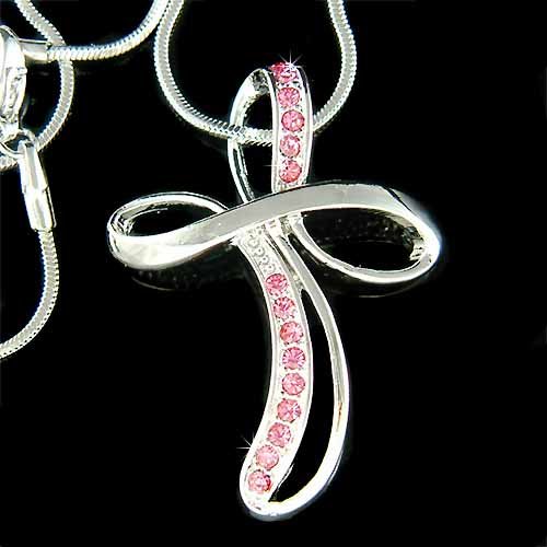 Swarovski Crystal Pink Infinity Cross Jesus Christ God Necklace
