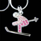 Skiiing in Snow Swarovski Crystal Ice Skier Pendant Necklace