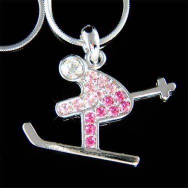 Skiiing in Snow Swarovski Crystal Ice Skier Pendant Necklace