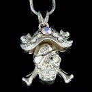 Swarovski Crystal Skull Pirate Mask & Crossbone Pendant Necklace