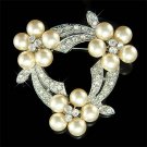 Swarovski Crystal Bridal Cream White Pearl Flower Wreath Brooch