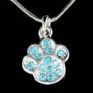 Swarovski Crystal Blue Dog Cat Animal Pawprint Pendant Necklace