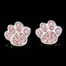 Swarovski Crystal Rose Pink Dog Cat Animal Paw Print Earrings