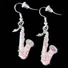 Pink Tenor Alto Sax Music Swarovski Crystal Saxophone Earrings